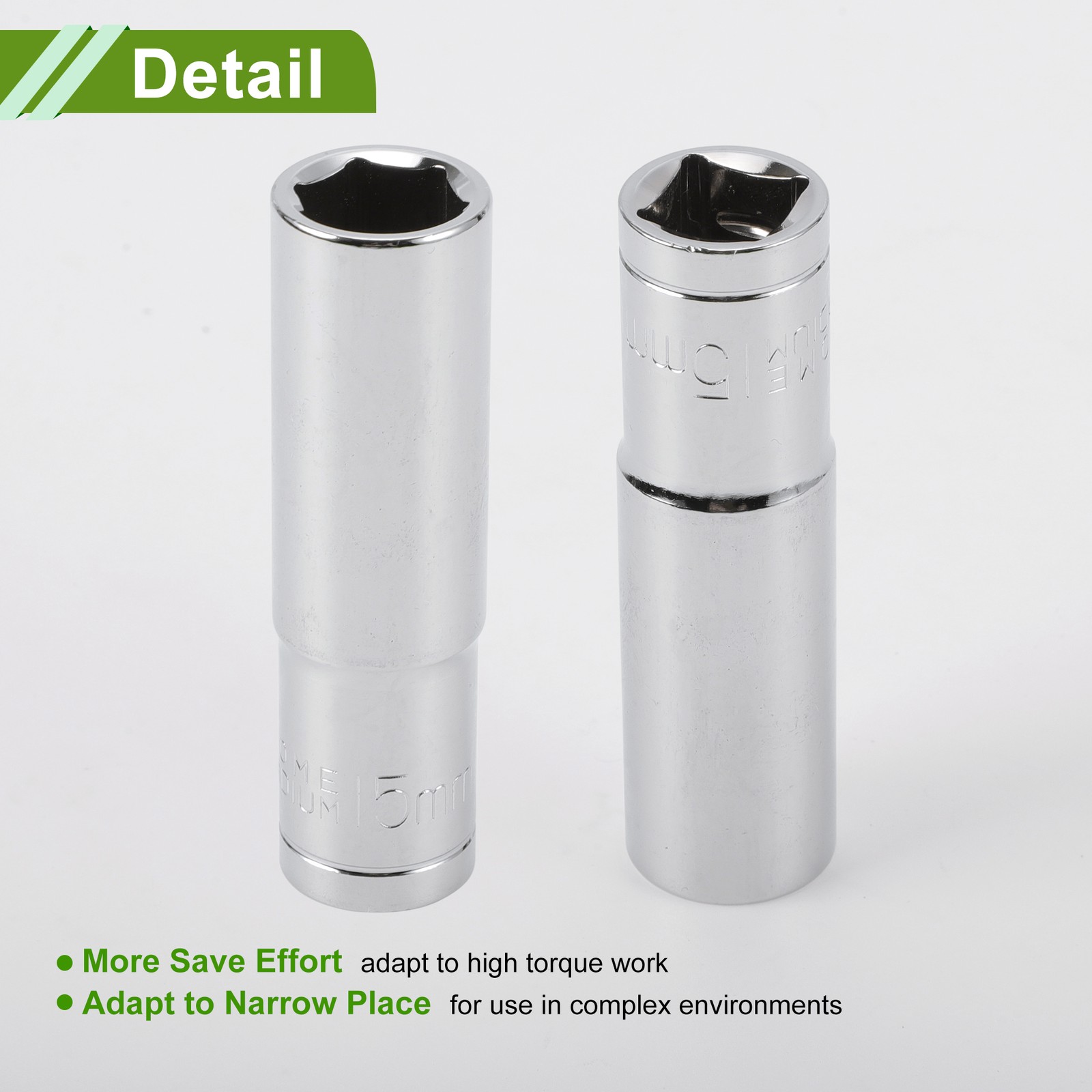 Universal 1/2 Inch Drive Impact Socket 15mm 6 Point Chrome Vanadium Steel 78mm