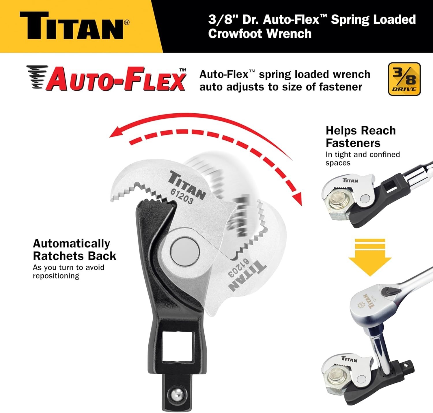 Titan 61203 3/8-Inch Drive Auto Flex Spring-Loaded Crowfoot Wrench