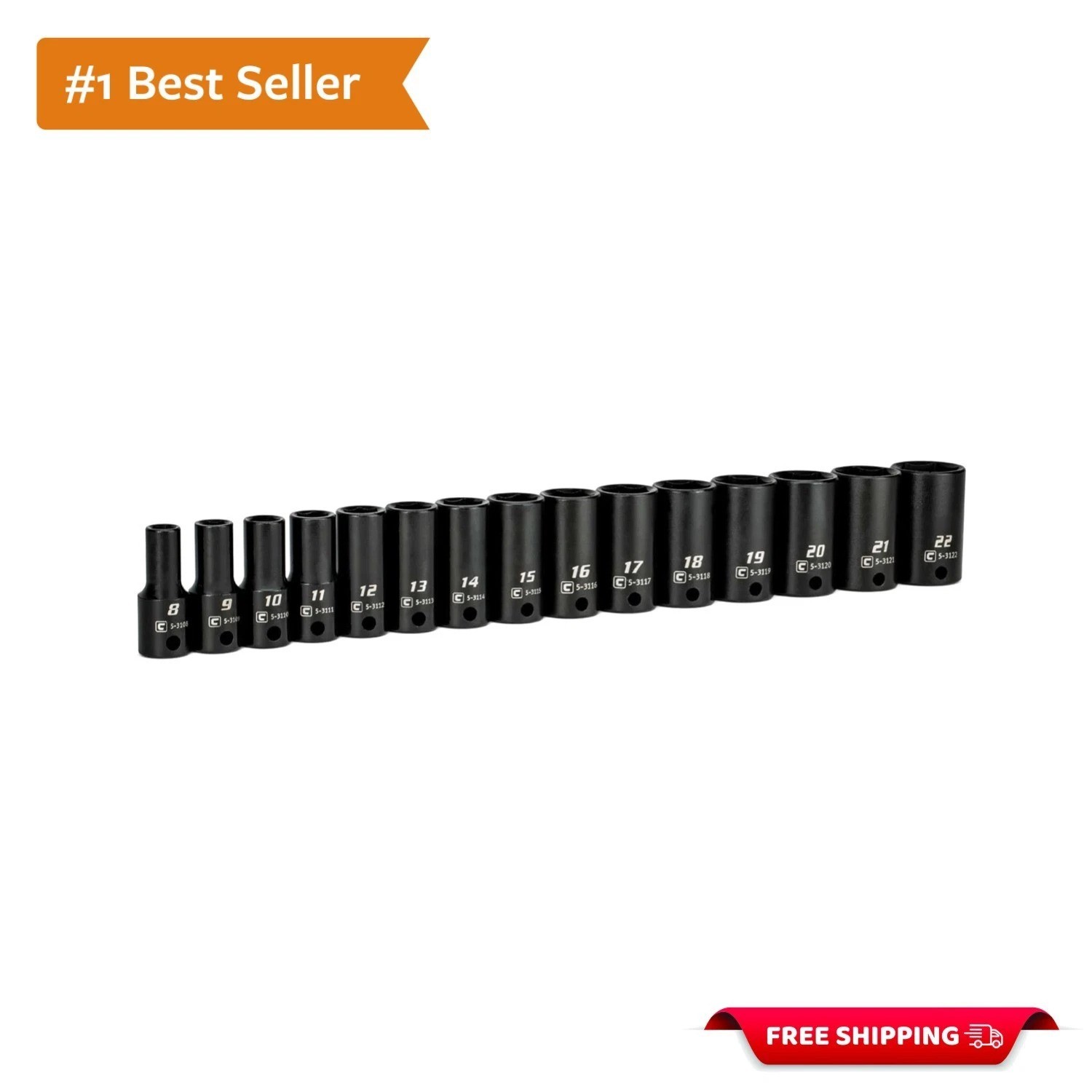 3/8 in. Drive Semi-Deep Impact Sockets Set, Metric, 8 to 22 mm, 15-Piece