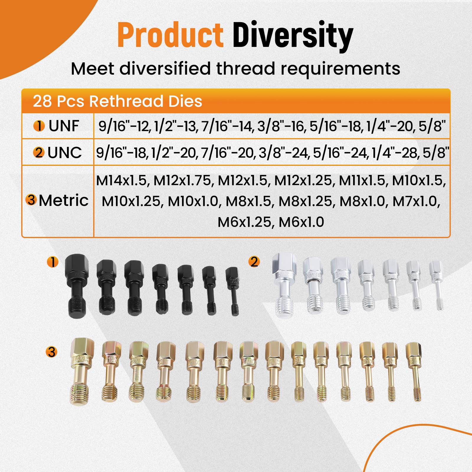 61pc Automotive Thread Chaser Kit for M6-M14 & SAE 1/4″-5/8″ Heat-Treated Steel