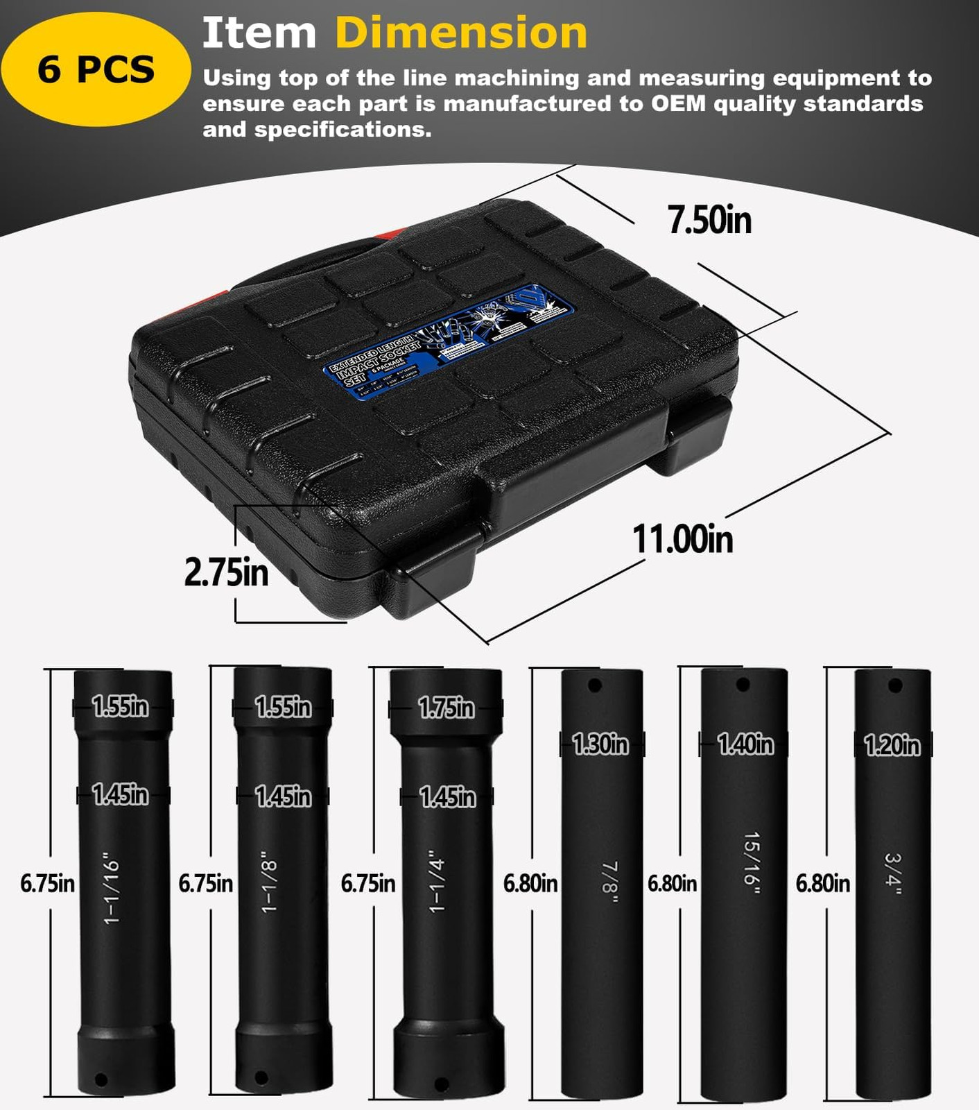 1/2 Inch Drive Extended Impact Socket Set – Extra Deep Hex Size 3/4 7/8 15/16 1