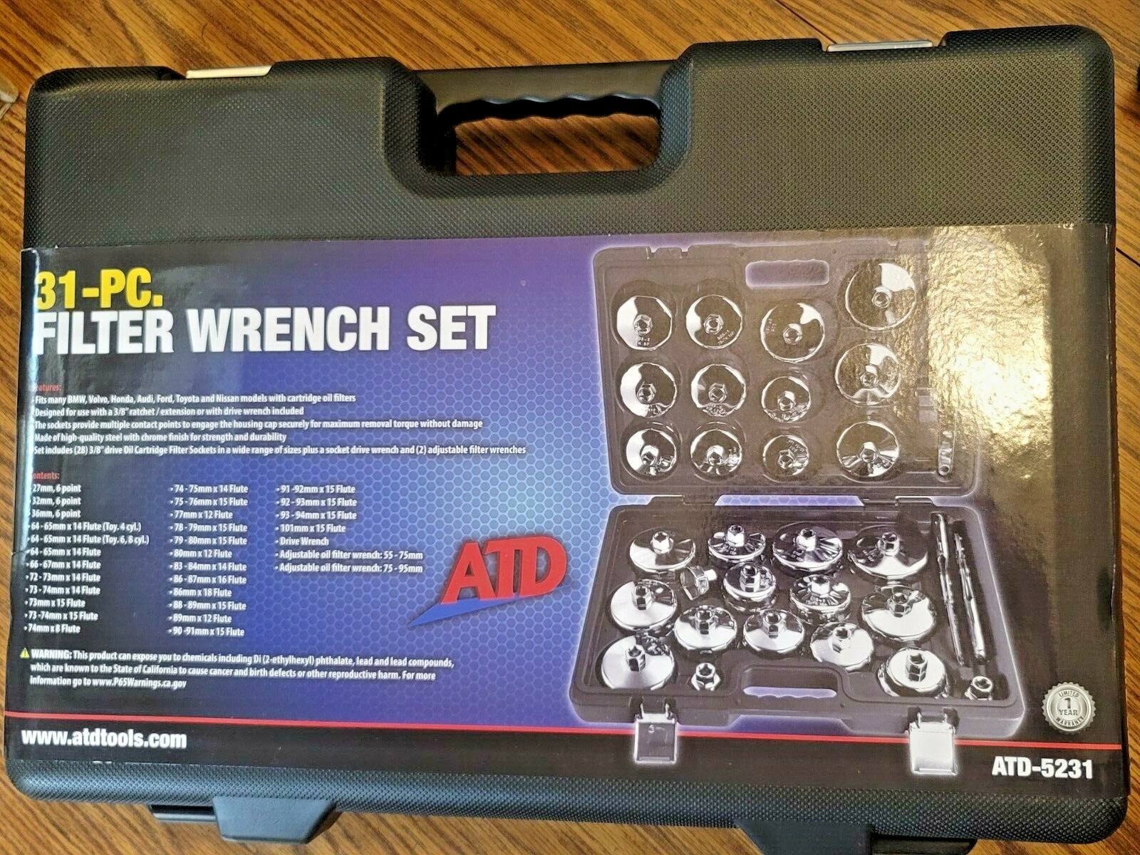 ATD 31pc 3/8dr Master Oil Filter Cartridge Wrench Socket Set w/ Case #5231
