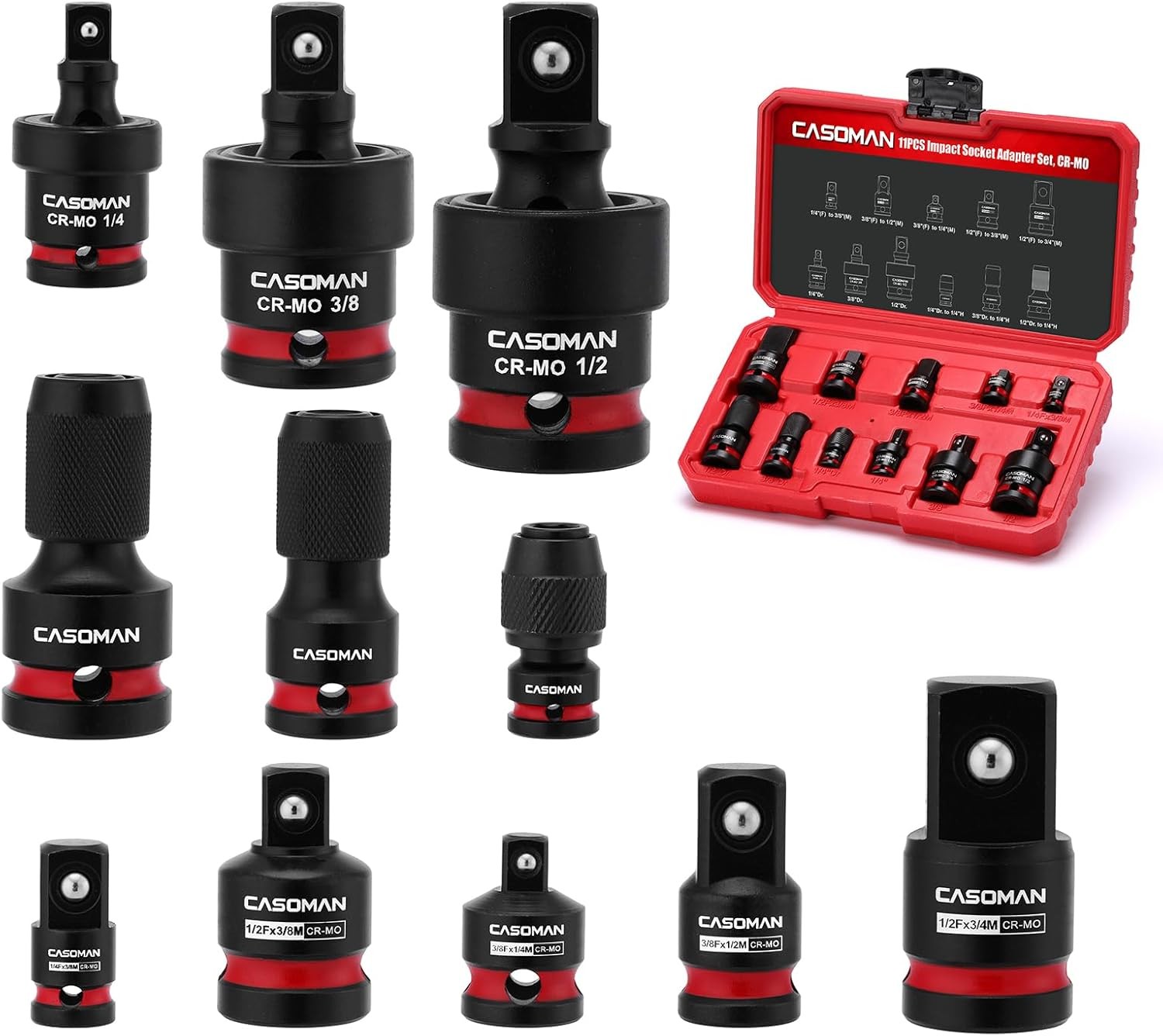 11PCS Impact Socket Accessory Set Adapters and Reducers1/4″ Hex Converters