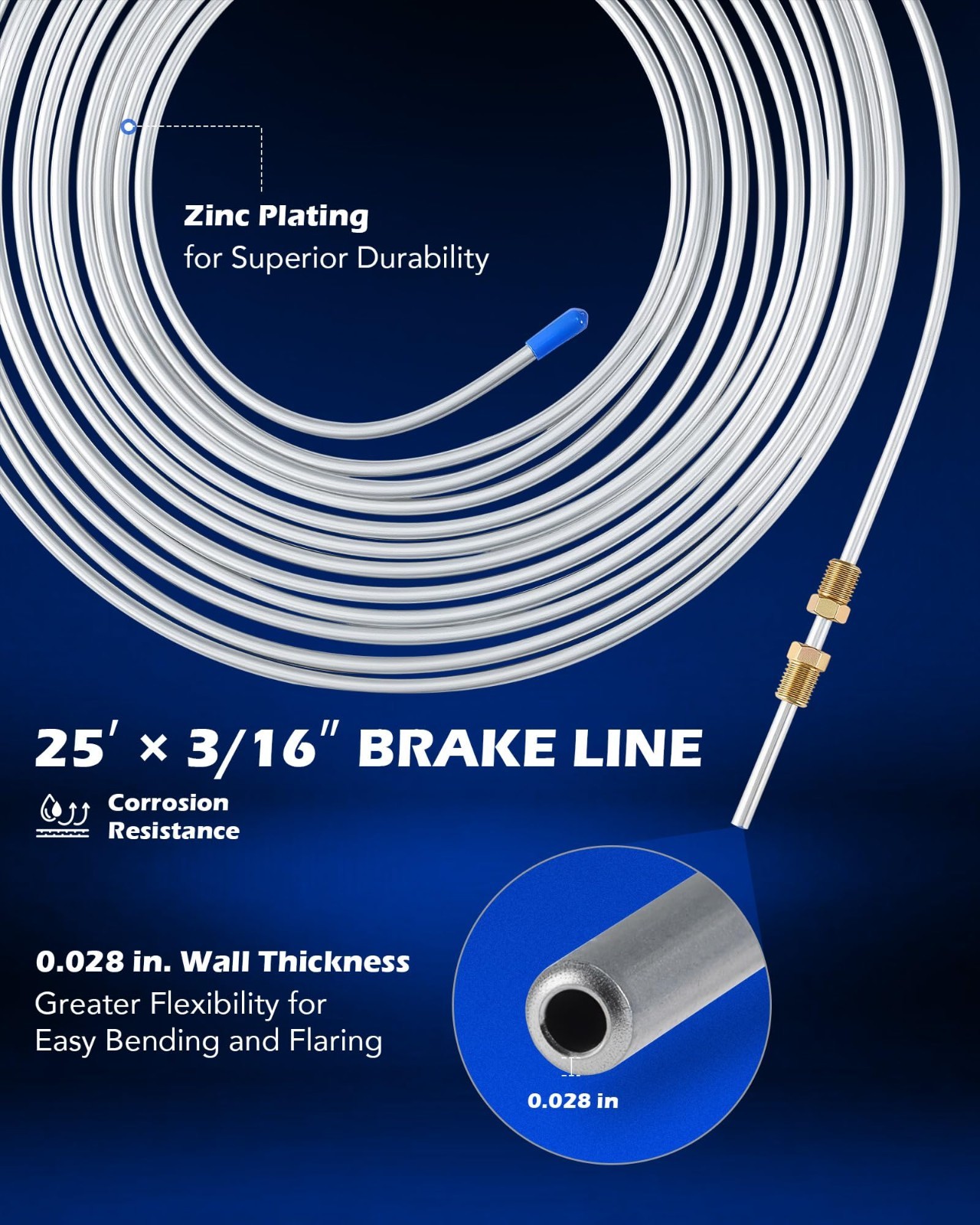 Brake Line Kit 3/16″ – Flaring Tool, 25ft Line, 16 Fittings & 4 Unions, Hydrauli