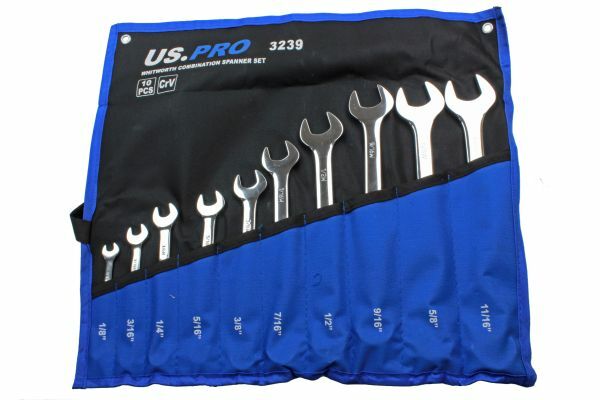 US PRO Tools 10PC Whitworth Combination Spanner Set 1/8″ – 11/16″ 3239