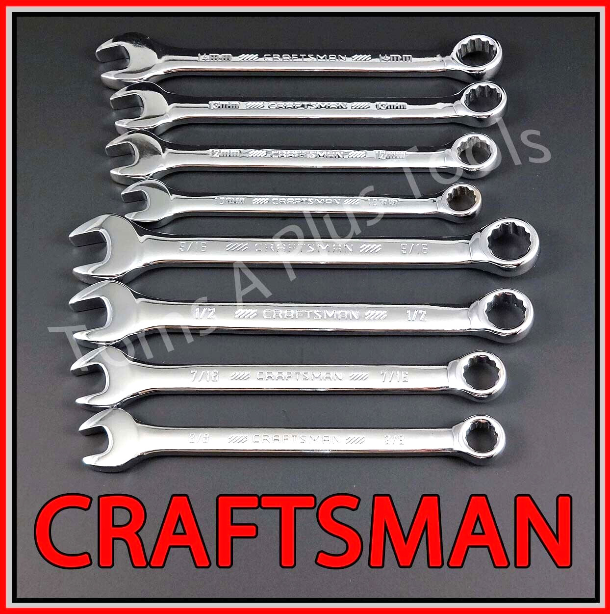 CRAFTSMAN TOOLS 8pc POLISHED Chrome SAE & METRIC 12pt Combination Wrench set