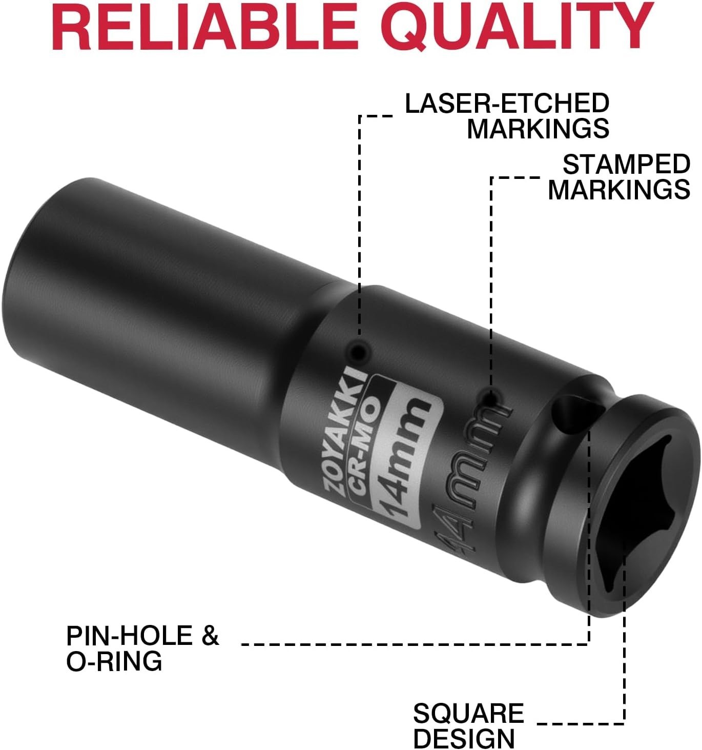 1/2″ Drive x 14 mm Deep 6 PT Impact Socket, CR-MO,1/2-inch Drive 6 Point Axle…