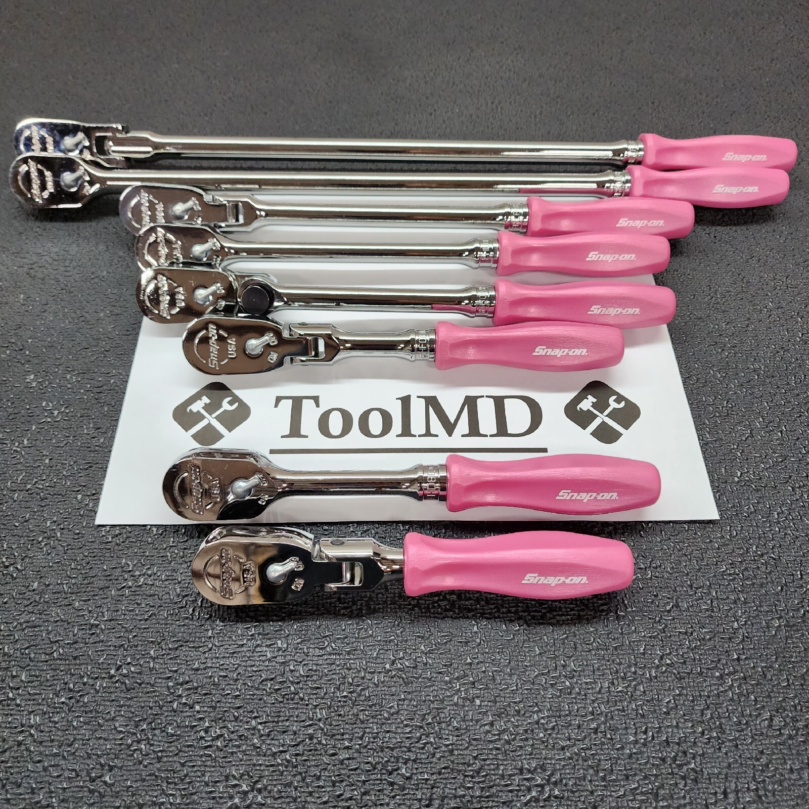 Snap-on Tools NEW 8pc PEARL PINK Hard Handle 3/8″ Drv Fixed Flex Ratchet Lot Set