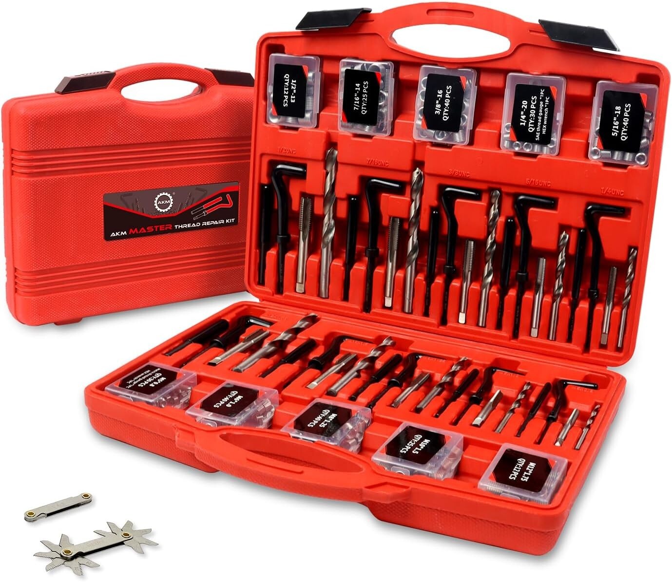 Complete Engine Repair Kit: 338-Piece HSS Drill Helicoil Set with Thread Gauge