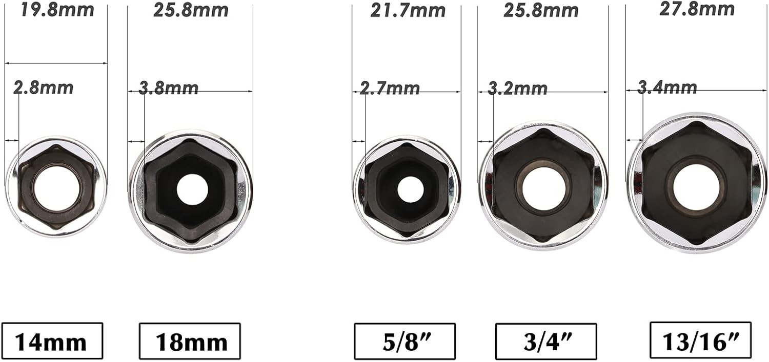 5PCS 3/8″ Drive Spark Plug Socket Set, CR-V, SAE and Metric, 3/8″ Drive 6-Poi…