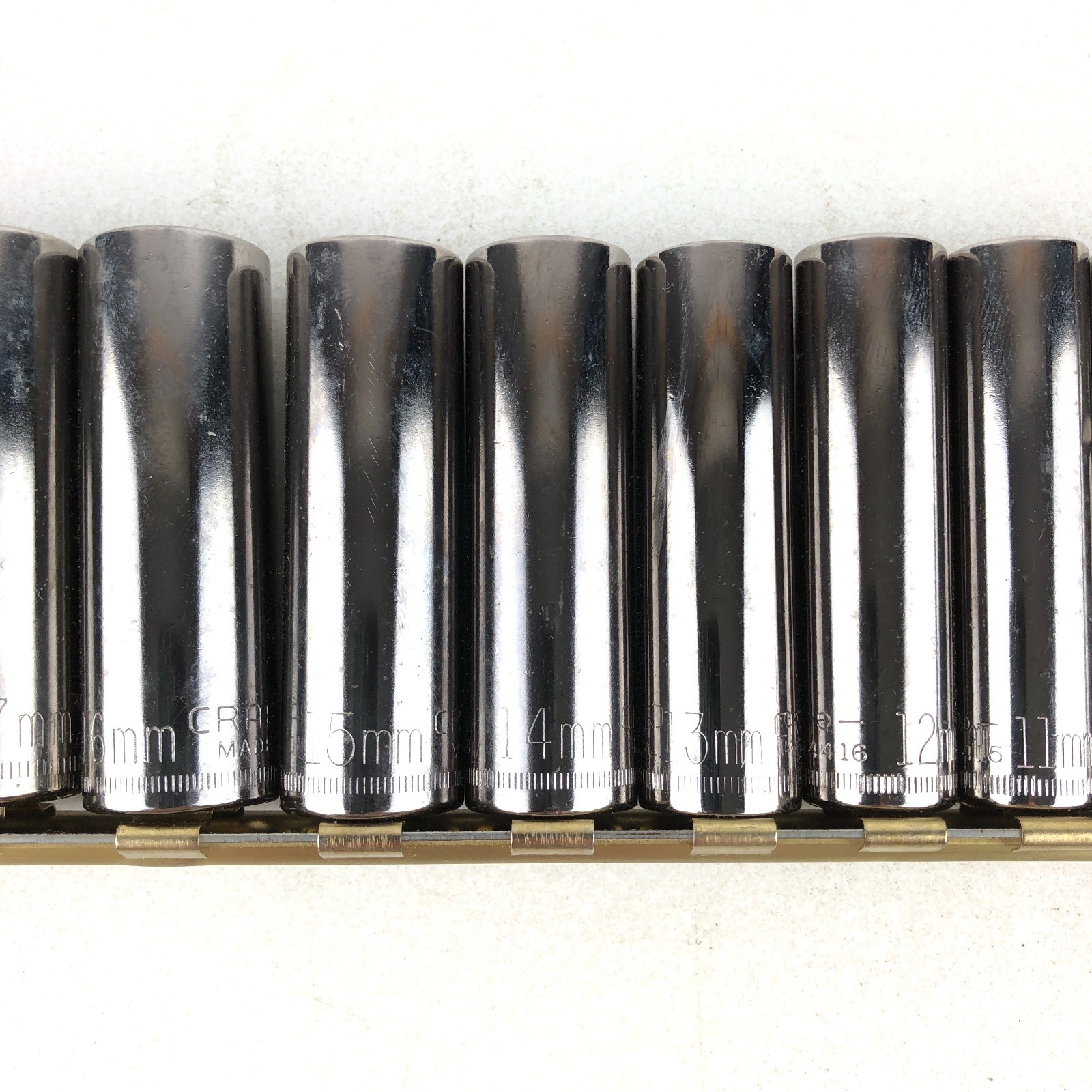 Vintage Craftsman 3/8″ Drive Metric Deep Socket Set 9mm – 19mm 12 Pt G G1 w Rail