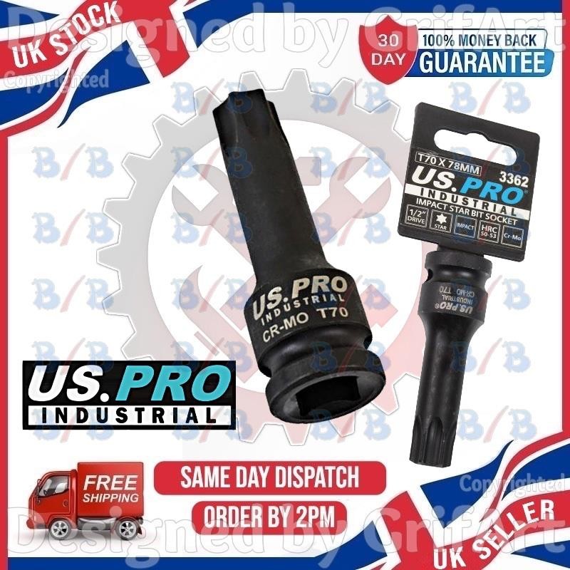 US PRO INDUSTRIAL T70 IMPACT TORX TX STAR BIT SOCKET 1/2″ INCH DRIVE LONG 78MM