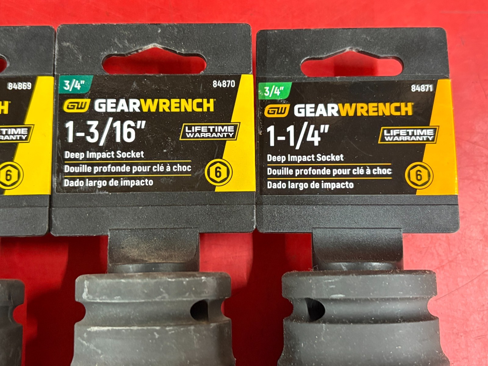 LOT OF (9) GEARWRENCH 3/4″ DRIVE DEEP IMPACT SOCKET SET 6 POINT SIZES 1″-1-1/2″