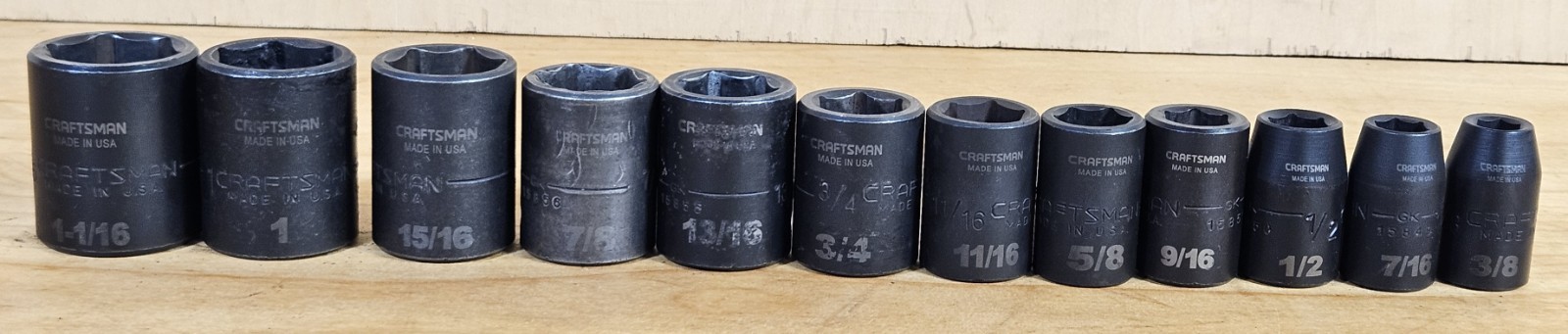 USA Used SAE Craftsman GK 1/2″ Drive Impact Socket Set 12 Pieces 3/8- 1 1/16