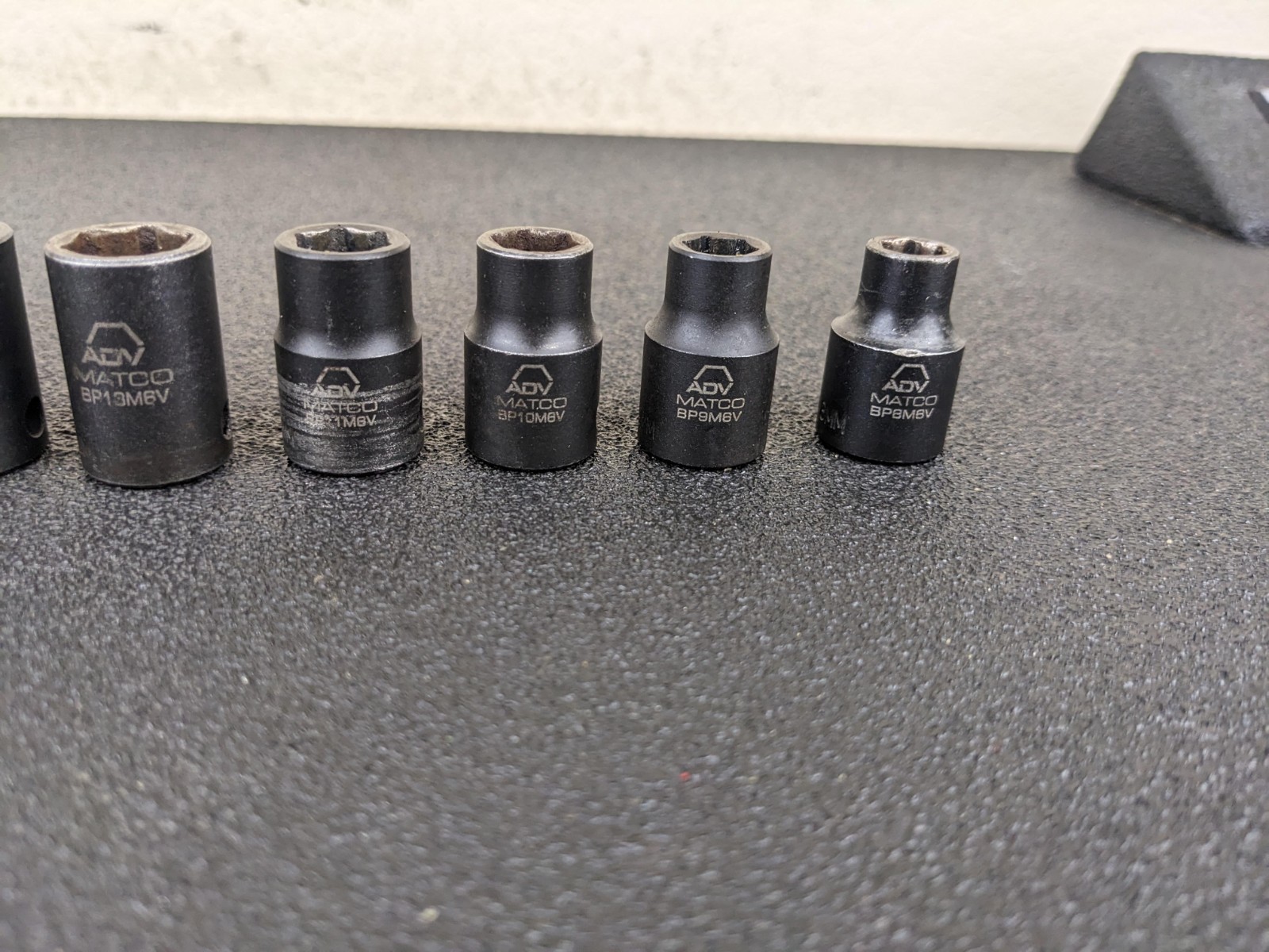 #bo195 Matco Tools ADV 3/8 Drive Short Shallow Impact Socket Metric 6 Point Set