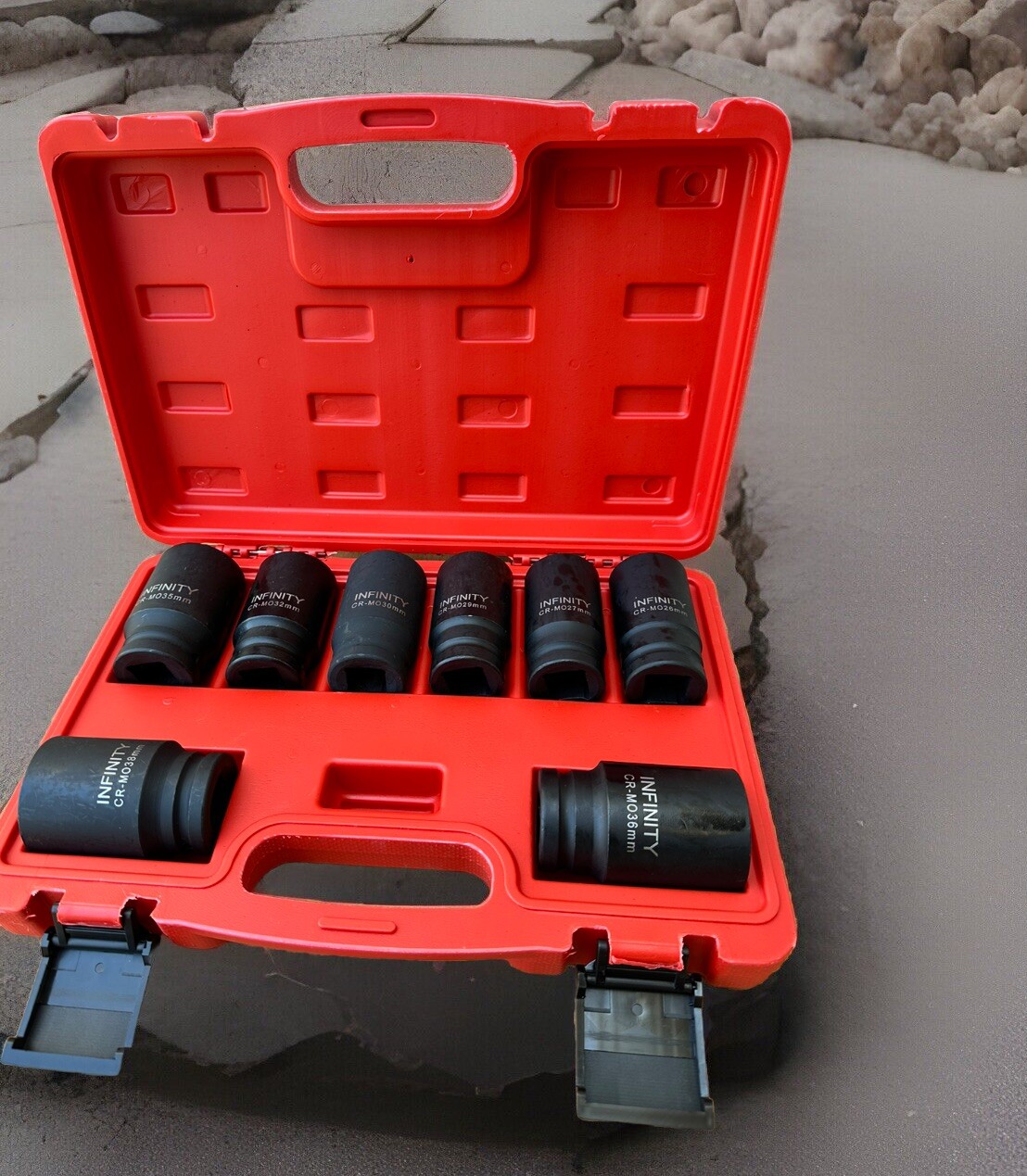 8pcs 3/4” Dr. Cr-MO Deep Impact Socket 6pt. Metric 26-38mm Lug Nut Removal