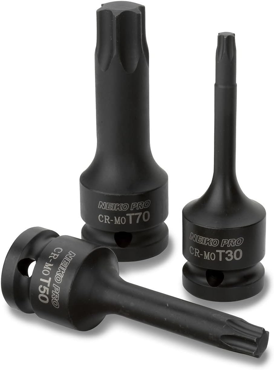 NEIKO 01138B 1/2” Drive Torx Star Driver Bit Socket Set, 8 Piece, T30 to T70