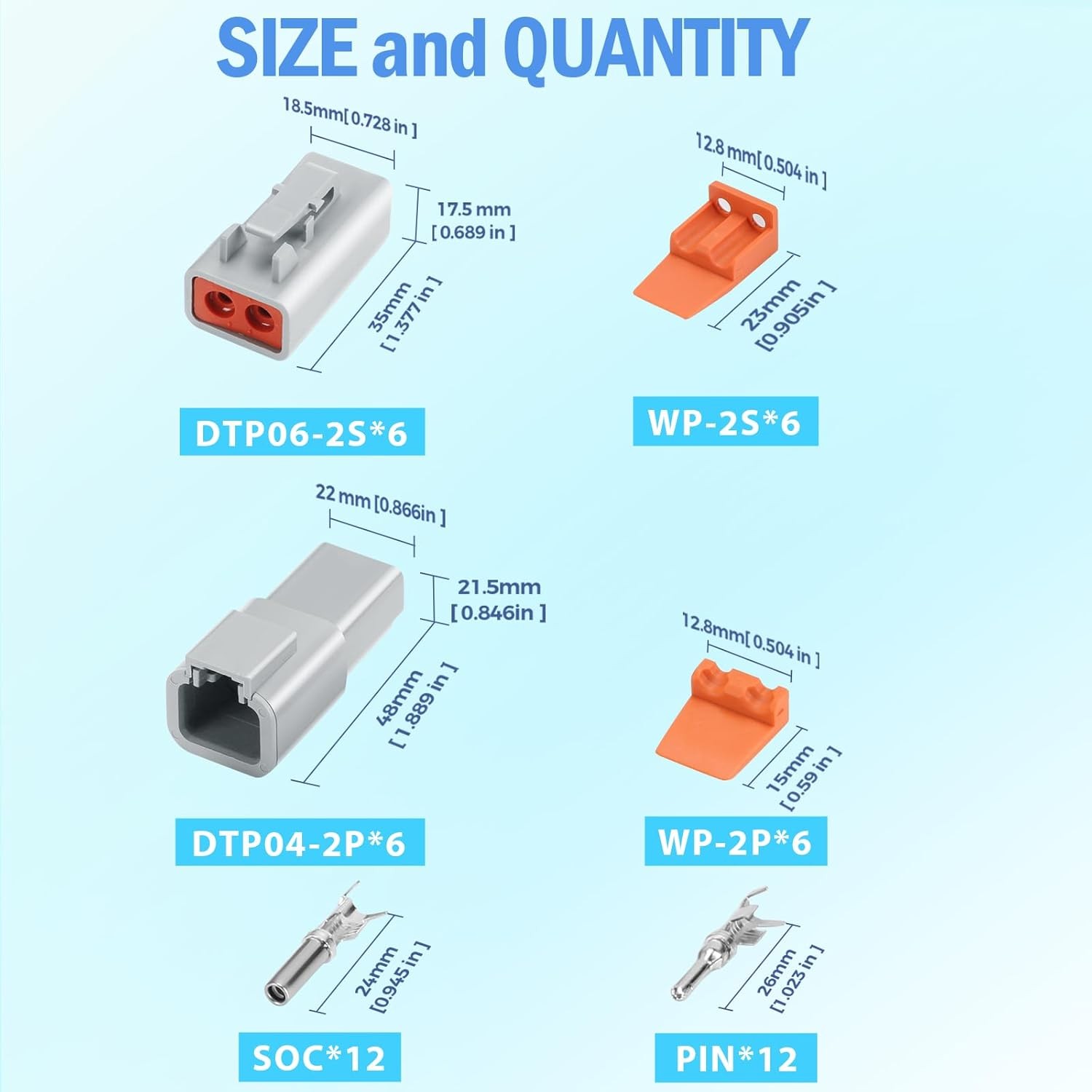 48 PCS Deutsch DTP Connector Kit 2 Pin Automotive Waterproof 2Pin-6Set