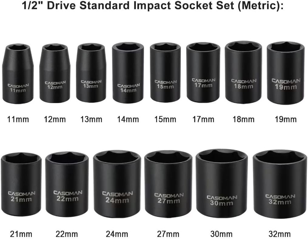 14 Pieces 1/2-Inch Drive Shallow Impact Socket Set, Metric, 6-Point, 11mm to …