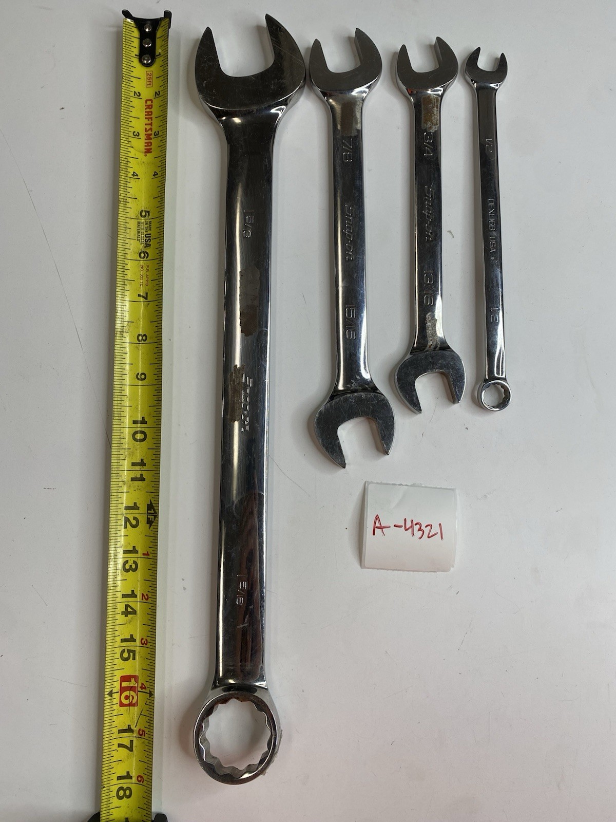 Snap-on SAE Combination Wrench Lot 1/2 3/4 13/16 7/8 15/16 1-5/16 1-3/8 A-4321