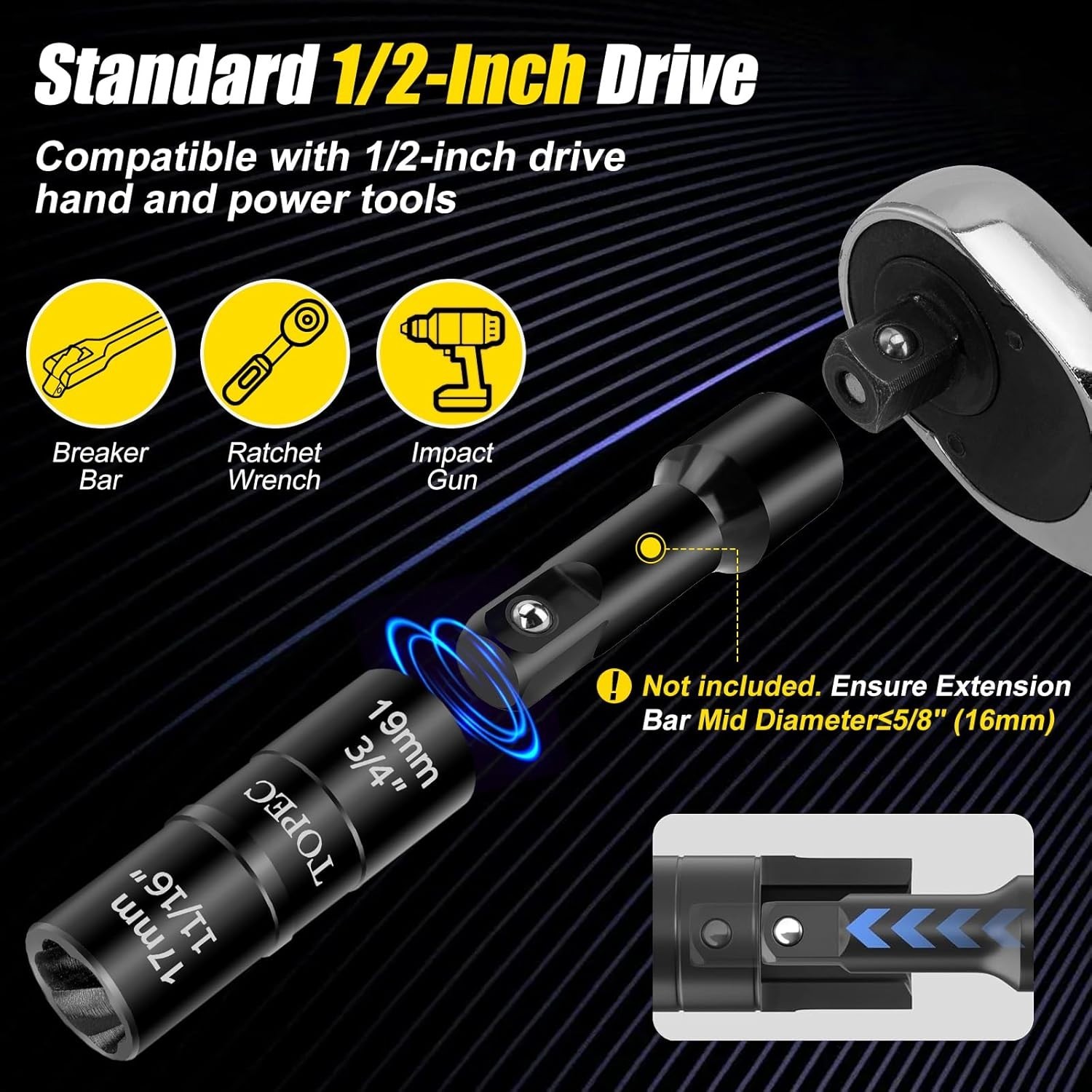 17mm 19mm Flip Lug Nut Extractor 1/2 Drive Wheel Lock Removal Socket Tool PQ