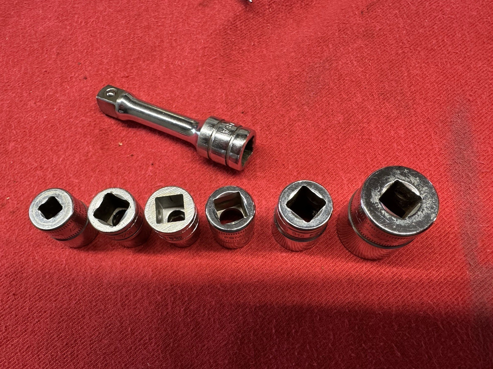 Snap-on 6PC 3/8″ Dr. Metric, SAE Socket Set + 2» Extension NICE