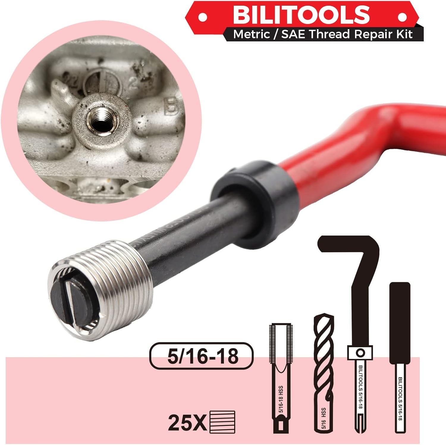 High-Efficiency Thread Repair Kit for 5/16-18 Inch with Stainless Inserts