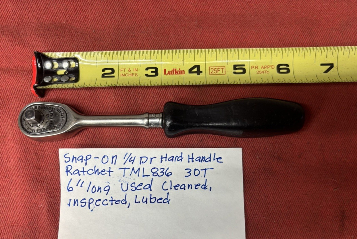 Snap on 1/4dr. black hard handle ratchet TML836 30t no owner marks