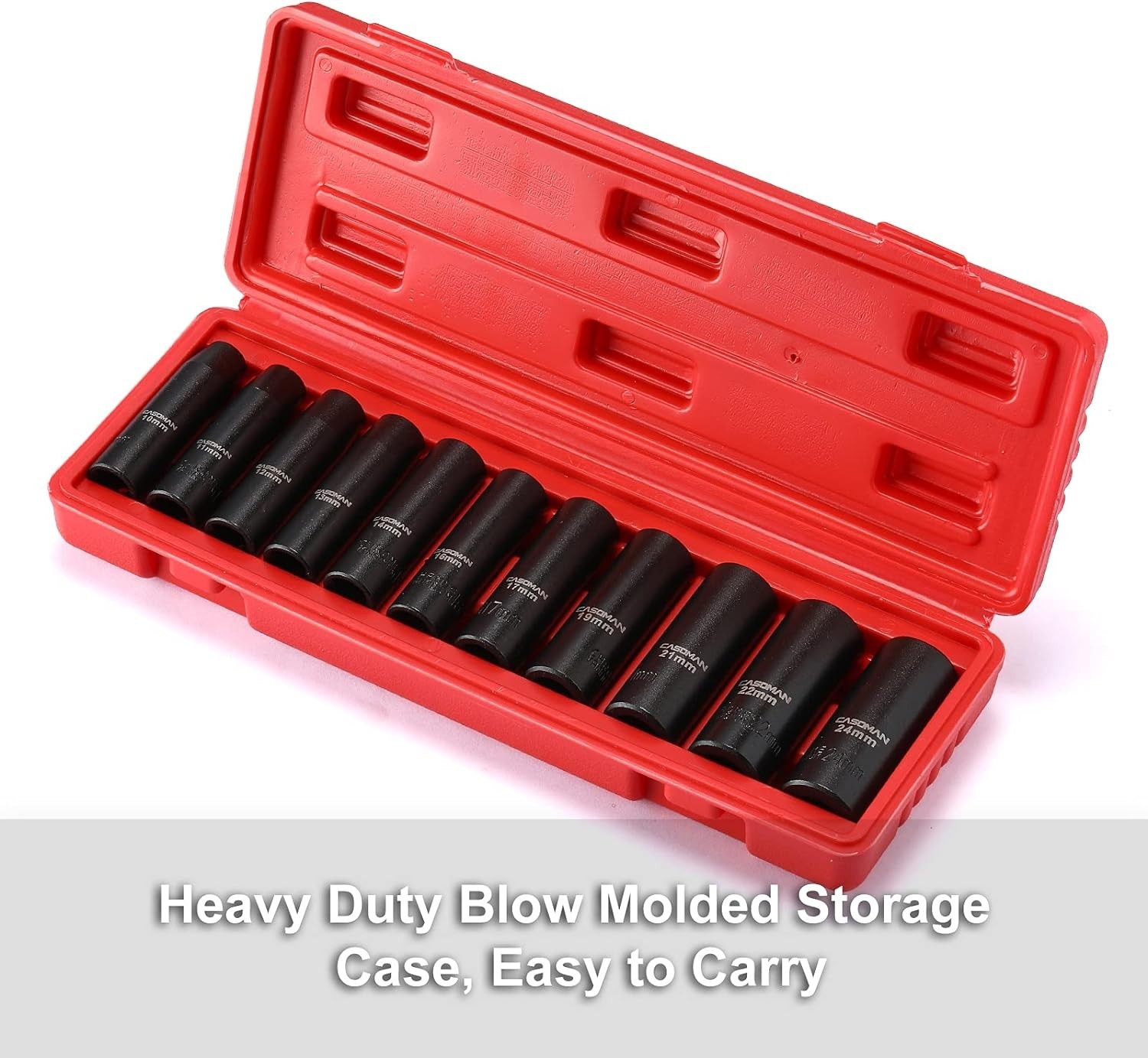 11-Piece Deep Impact Socket Set – 1/2-Inch Drive, 10mm to 24mm, Chrome Vanadium