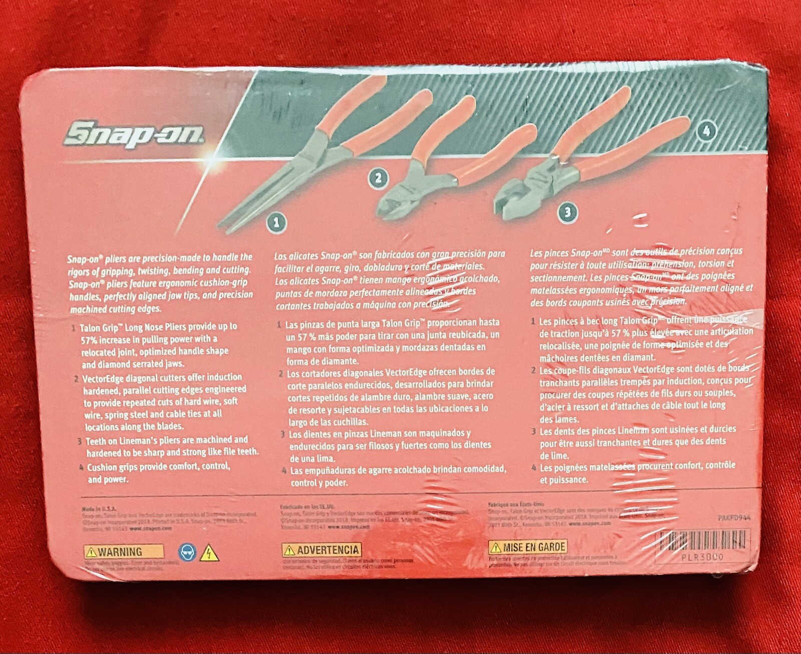 Snap On Pliers Set- PLR300 Orange- 3pc Pliers Clutter Brand New!