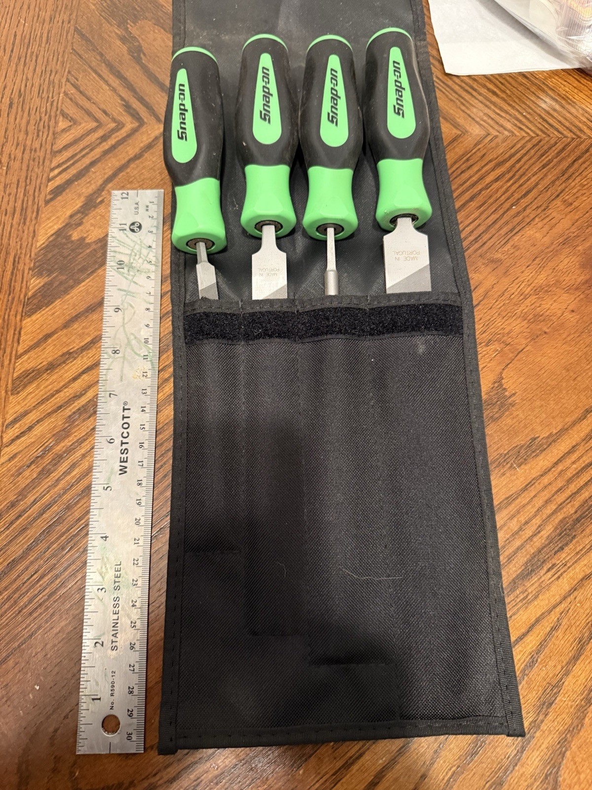 Snap on tools Green 4 pc file handle set with pouch SGHBF500AG NEW