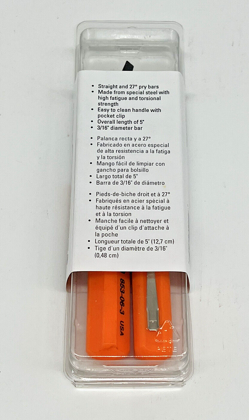 Lang 2pc Orange Straight & Curved 5″ Mini Pry Bar Set, made in USA #853-06-2ST
