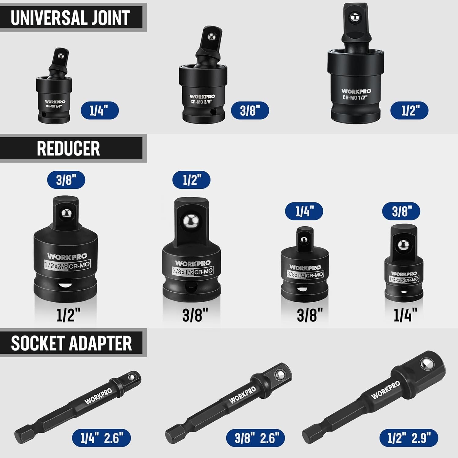 10 Pieces Impact Socket Adapter Set with a Heavy-Duty Case Black NEW