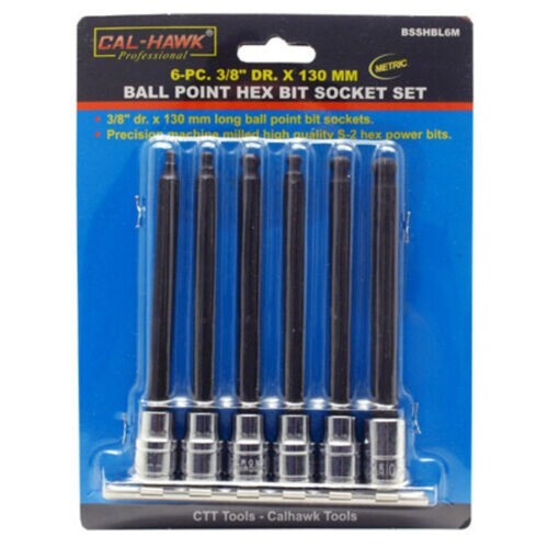 6-pc. 3/8 Dr X 130MM Long Ball Point Hex Bit Socket Set (4, 5, 6, 7, 8, 10mm)