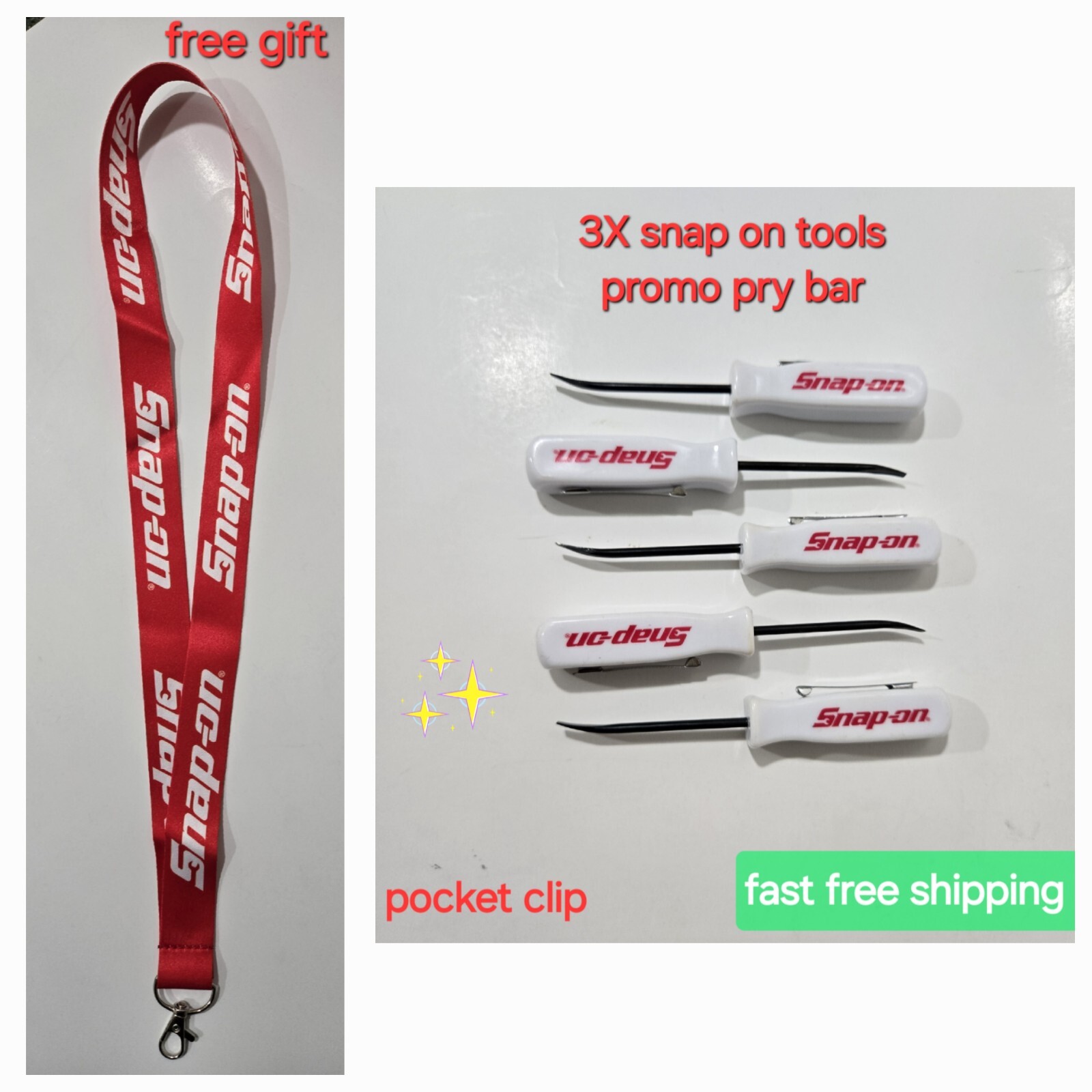 5X White Snap on tools Promo PRY BAR screwdrivers per order pocket Clip NEW+GIFT