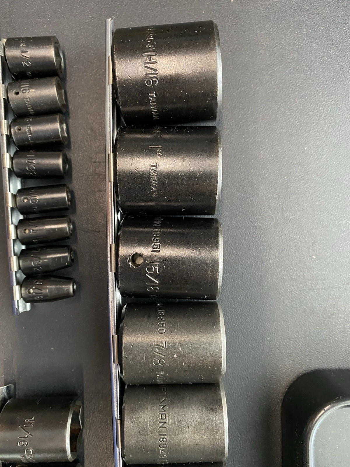 Craftsman Impact Socket Set Standard 1/4” Taiwan, 3/8” USA, 1/2 Taiwan 30 Pc
