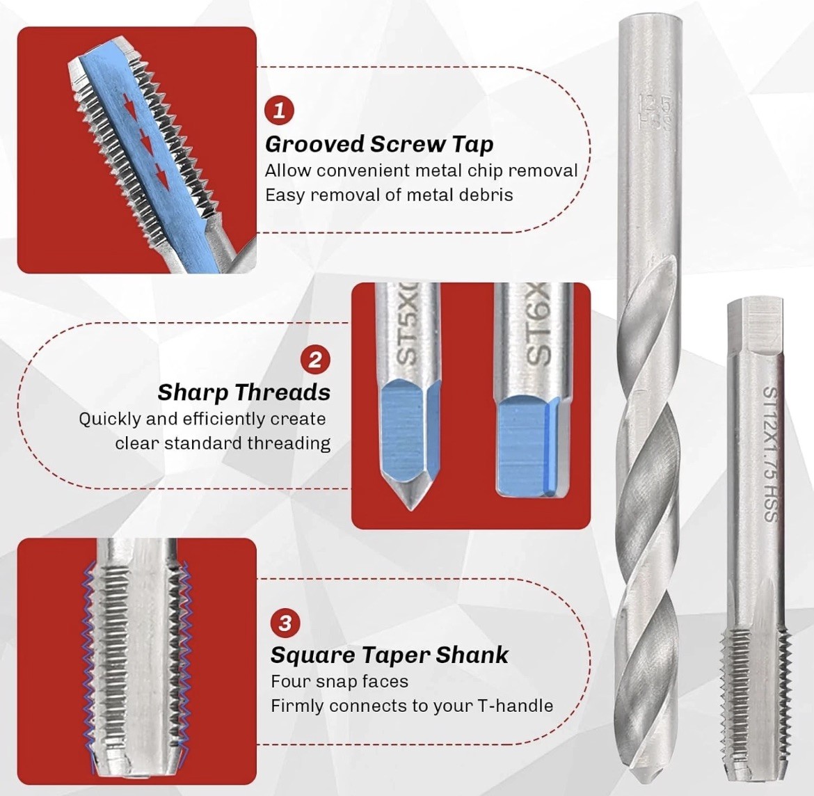 M5 M6 M8 M10 M12 Helicoil Thread Repair 131Pcs Set & Metric Rethreading Tool Kit