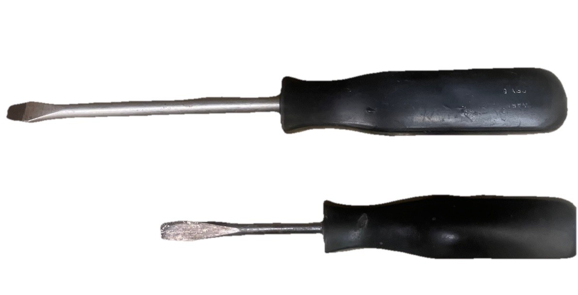 2 Snap-on Old Black Handle Slotted Screwdrivers Chrome Vanadium 1 Stubby- 1 7.5”