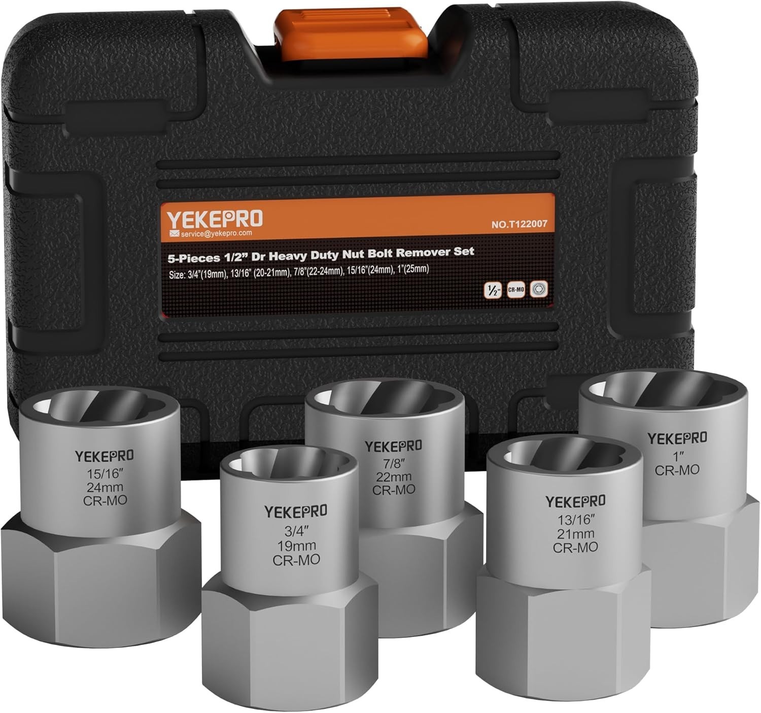 5PC Heavy Duty Bolt Extractor Set 1/2″ Drive Lug Nut Remover 19-25mm