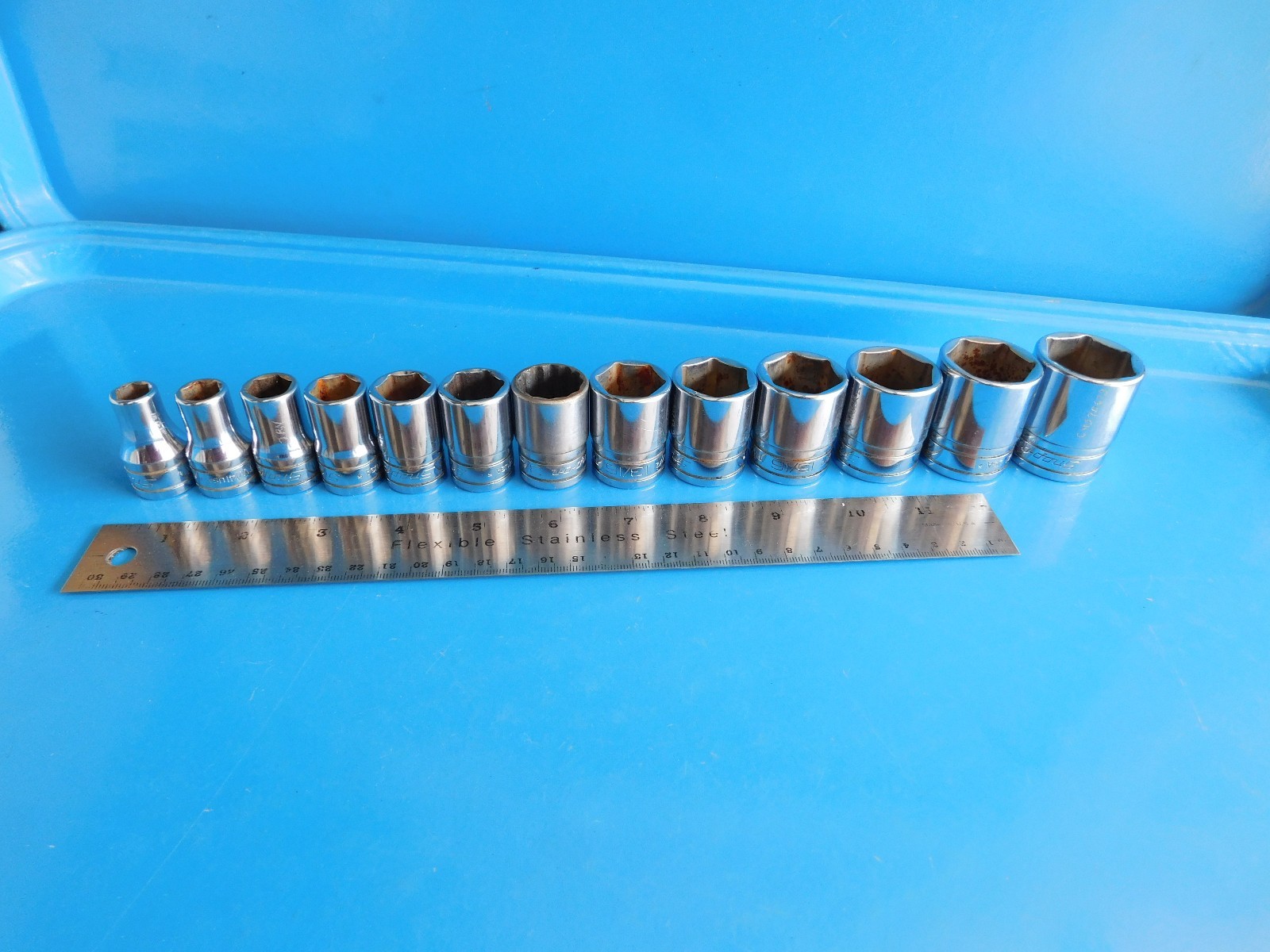USED, SNAP ON TOOLS 13 PC. 1/2 IN. DR. SHORT SOCKET SET 3/8 IN THRU 1-1/8 IN.