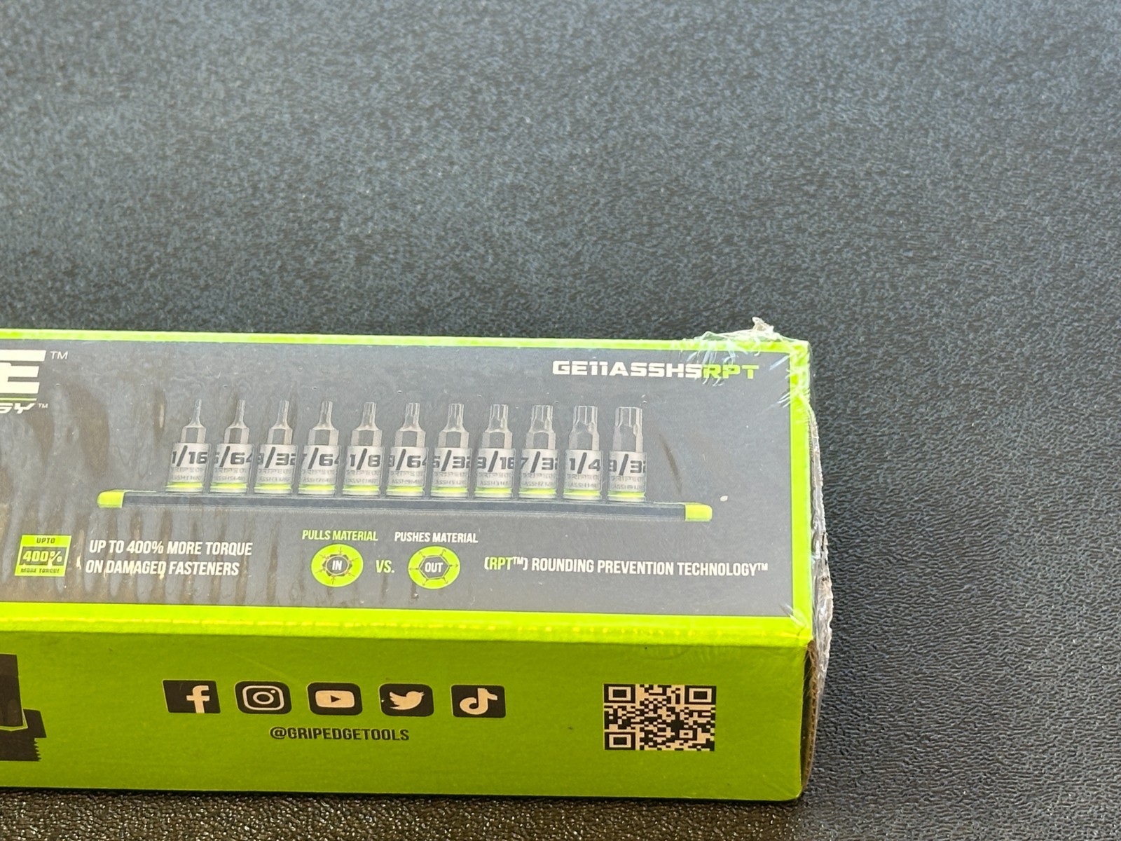 GripEdge GE11ASSHSRPT 11pc 1/4″ Dr. Short SAE RPT Hex Driver Set, 1/16″ – 9/32″