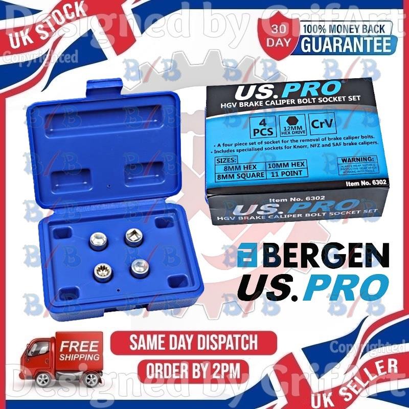USPRO HGV BRAKE CALIPER BOLT SOCKET REMOVAL SET 8MM 10MM HEX SQUARE 11 POINT