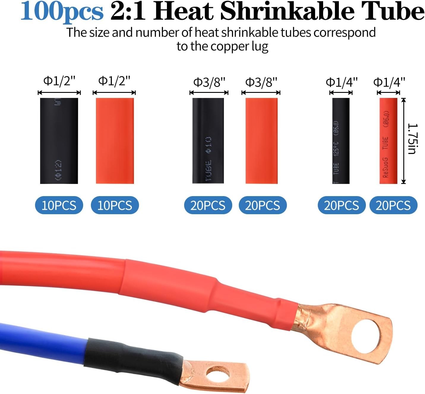 Cable Lug Crimping Tool with 74pcs Copper Wire Lugs, 100pcs Dual Silver/Grey