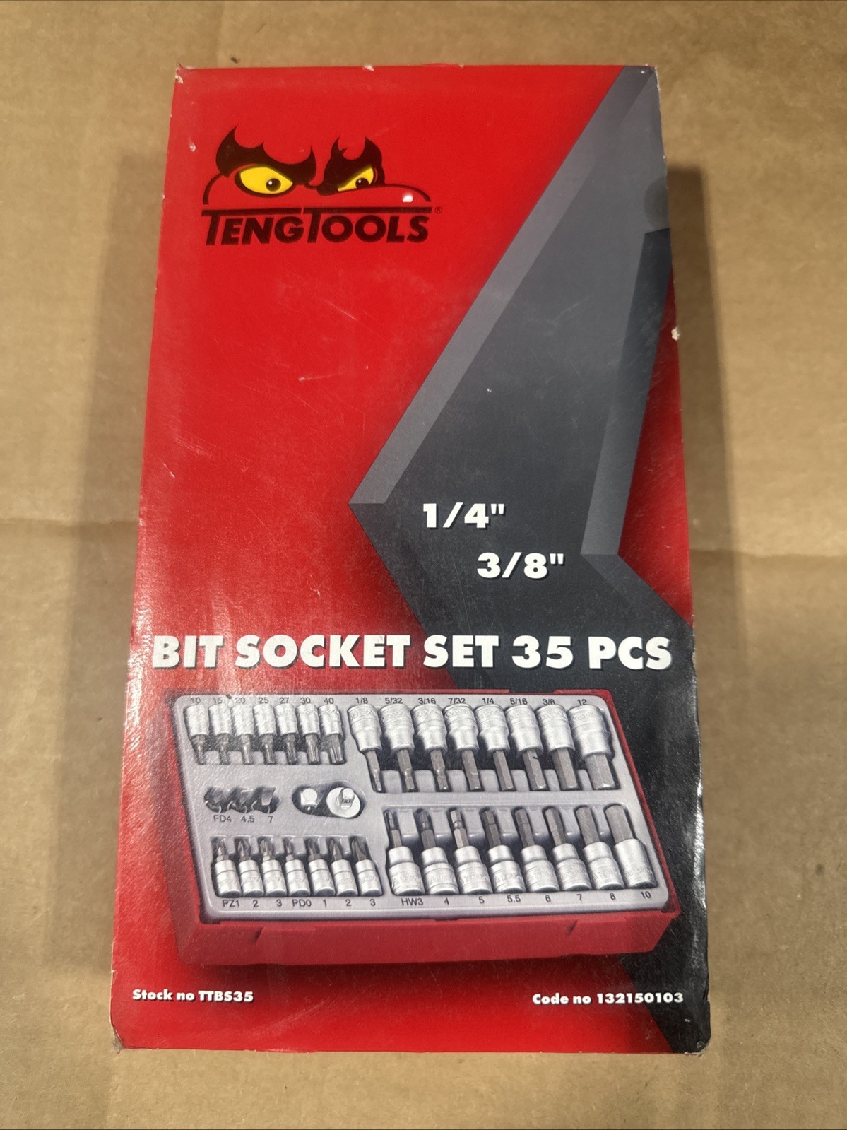Teng Tools 35pc 1/4” & 3/8” Drive Metric & SAE Hex Bit Socket Set w/ Tray TTBS35