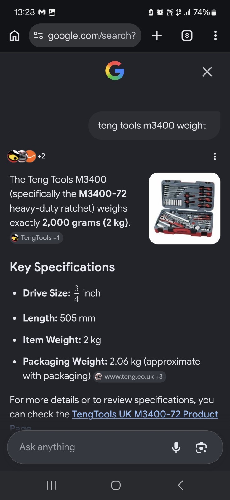 BARGAIN TENG TOOLS M3400 – 72 TEETH 500MM HEAVY DUTY RATCHET 3/4 INCH DRIVE