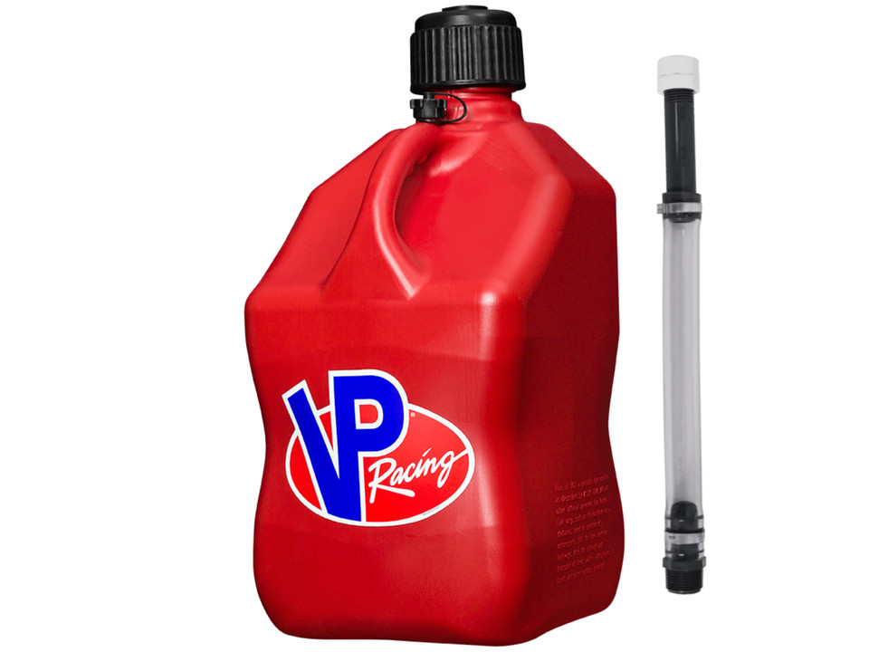 VP Racing 5.5 Gal Motorsport Square Utility Jug Red Deluxe Filler Hoses 4-Pack