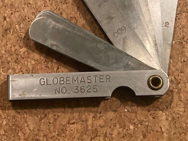 NOS GLOBEMASTER 22 LEAF FEELER GAUGE, 0.0015″ TO 0.025″, USA MADE.