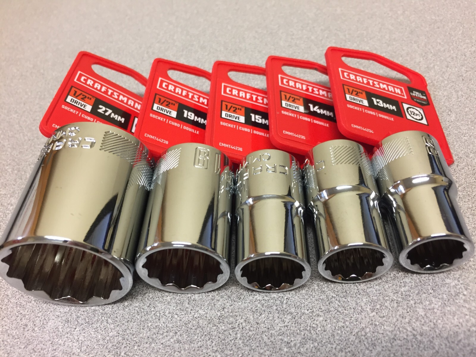 Craftsman 27mm, 19mm, 15mm, 14mm, 13mm x 1/2 in. drive 12 Point Shallow Socket