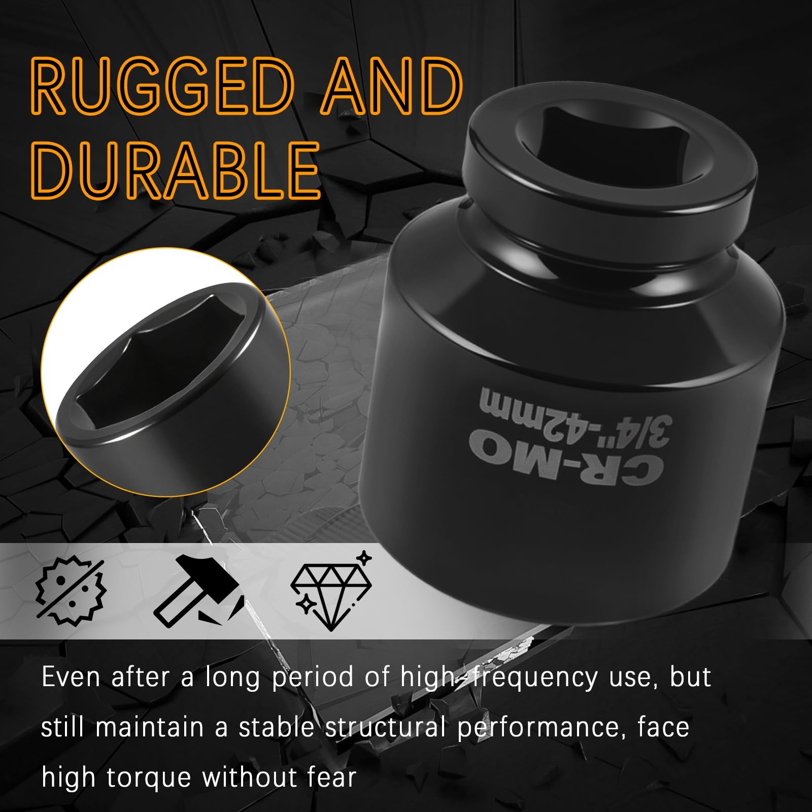 42mm Car Impact Socket with 3/4″ Drive 2.55*2.34*2.34 inch, 42mm-3/4″drive