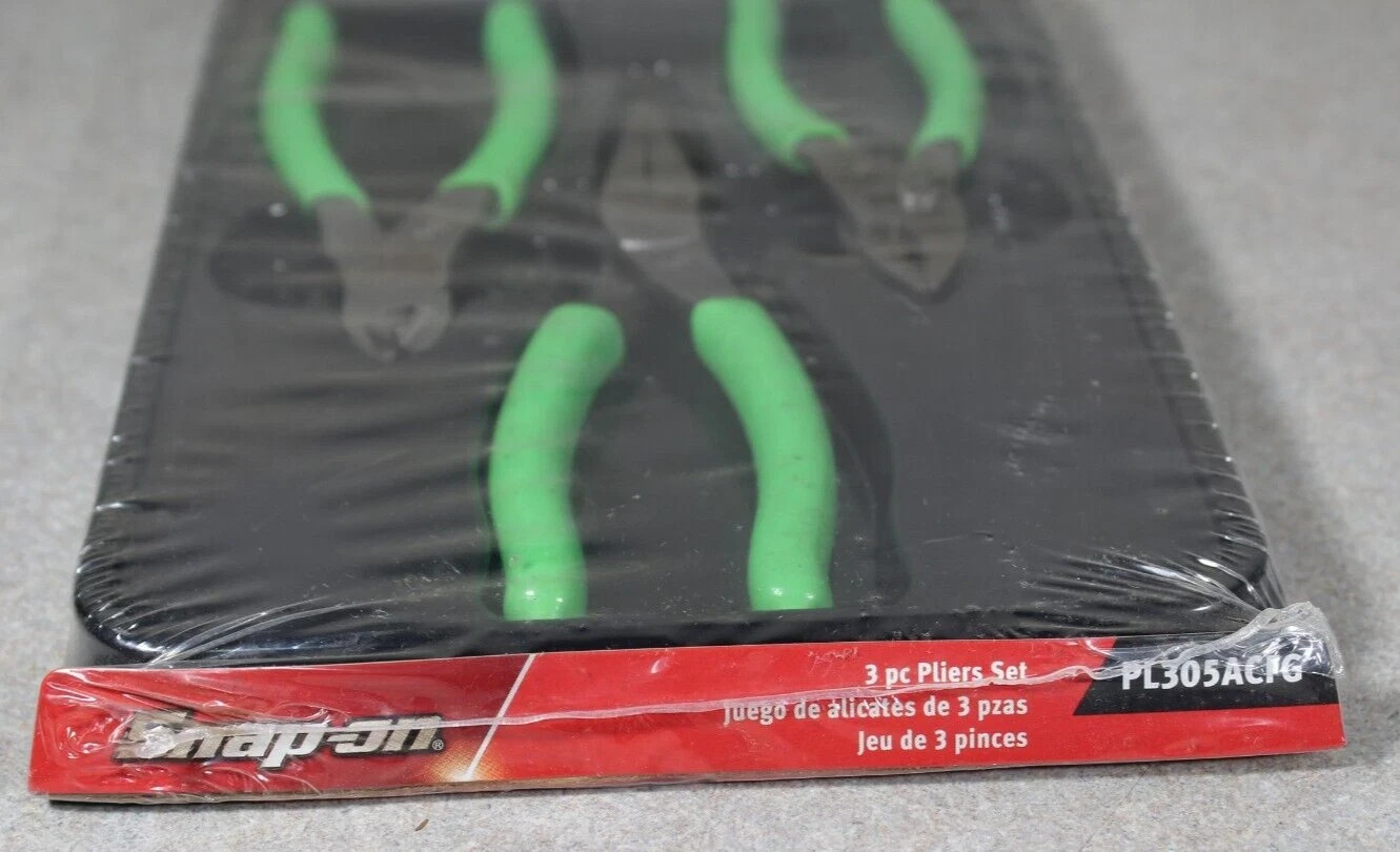Snap On Tools New PL305ACFG 3 Piece Green Soft Grips 4,5 & 6-Inch Pliers Set USA